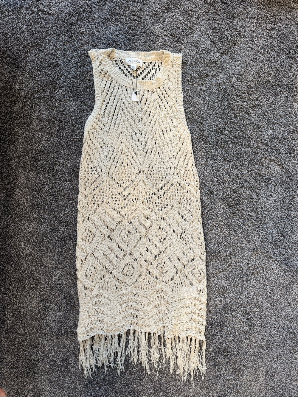 Cream Crochet Fringe Tank Dress